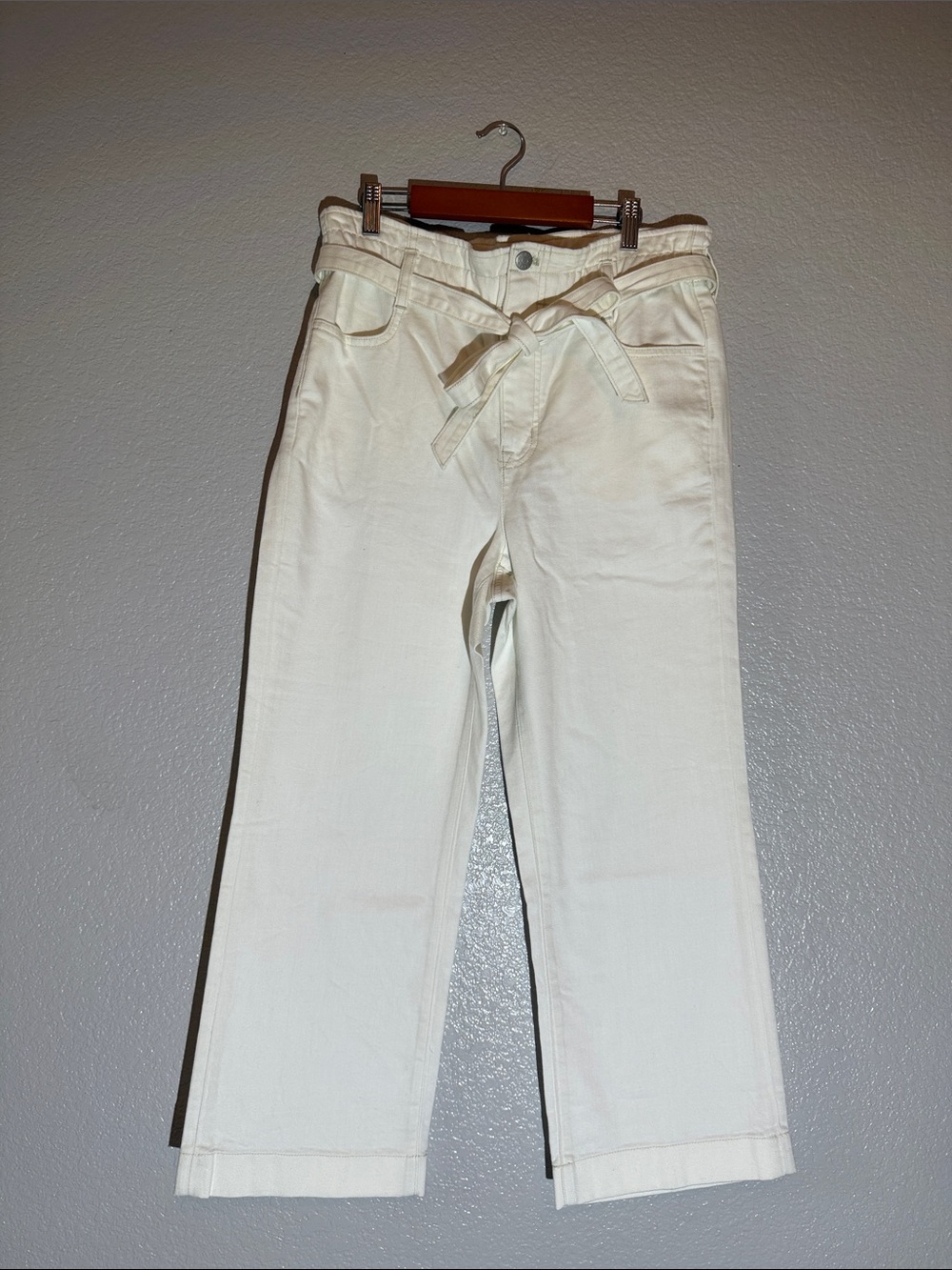 J. Crew Cream High-Rise Paperbag Waist Cropped Pants